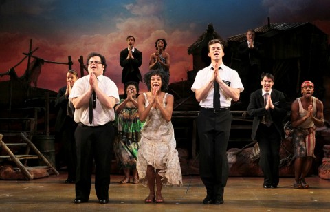 Josh Gad, left, Nikki M. James and Andrew Rannells are all nominated for Tony Awards for best musical nominee "The Book of Mormon." SARA KRULWICH PHOTO/THE NEW YORK TIMES 