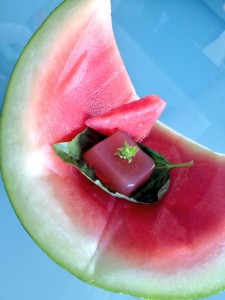 Watermelon-basil jelly shots at Off the Hook.