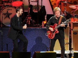 ingo Starr, left, performs with guitarist Rick Derringer, who is part of his All Starr Band, at Radio City Music Hall on July 7, 2010 in New York. (AP Photo/Evan Agostini)