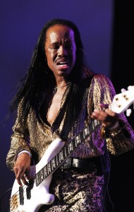 Verdine White of Earth, Wind & Fire performs during the Multiple Myeloma Research Foundation at the 15th Anniversary Fall Gala supporting cancer research, on Saturday, Oct. 27, 2012 in Greenwich, Conn. (Photo by Evan Agostini/Invision for MMRF/AP Images)
