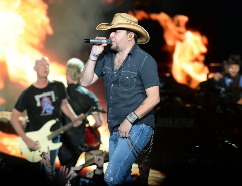 Country music star Jason Aldean performs to a sold out crowd at Erie Insurance Arena, in Erie, Pa., on Thursday, Oct. 9, 2014. (AP Photo/Erie Times-News,Jack Hanrahan)