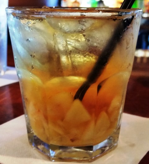 Peach Old-Fashioned made with Bulleit Bourbon fresh muddled peaches, peach bitters and club soda. STAFF PHOTO/ WADE TATANGELO
