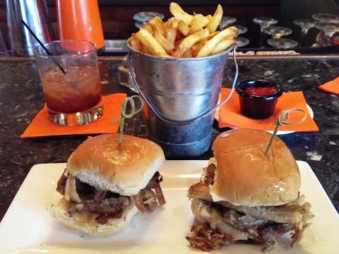 Roast Pork Sliders with apple sauce, stuffing plus a side a Duck Fat Fries. STAFF PHOTO/WADE TATANGELO 