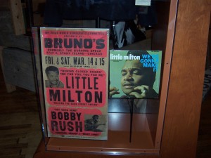 An old promotional blues poster touting legendary performers Little Milton and Bobby Rush, lines a display case at the Delta Blues Museum in Clarksdale, Miss., July 22, 2004.  (AP Photo/Kathy Hanrahan)