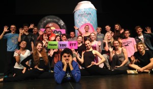  The cast of "Hairspray" at Booker High School's VPA Theatre Department gather around a giant can of hairspray and other set and props from a recent production at Florida Studio Theatre. Photo provided by Booker High VPA 