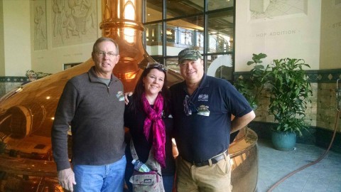 Gecko's Hospitality Group owners Mike Gowan, left, and Mike Quillen, far right, along with their director of operations, Fiona Farrell, attend Sierra Nevada Beer Camp in Chico, California, in March 2015. (Provided by Fiona Farrell)