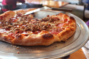 Fav's pepperoni and sausage pizza / COOPER LEVEY-BAKER