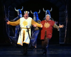 Michael Bajjaly as King Arthur and Mike Nolan as his assistant Patsy in the musical "Monty Python's Spamalot" at the Manatee Players. Photo Provided by Manatee Players  