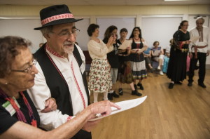 The Sarasota Grapeviners Folk Dance group celebrates World Dance Day at the John Chidsey Bayfront Community Center on April 29. The music and dances were hand picked by the members and featured selections from Greece, Bulgaria, Romania, Macedonia, Serbia, Israel, Croatia, and Turkey. The group meets every Wednesday. For more information visit:   http://ifdsarasota.webs.com/   (Staff photo by Nick Adams)