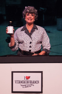 Susan Cole channels Lucille Ball in recreating the old "I Love Lucy" "Vitameatavegamin" routine in "Icons" at Players Theatre. DON DALY PHOTO/PROVIDED BY PLAYERS THEATRE