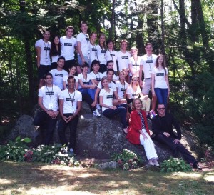 Dancers of the Sarasota Ballet and co-directors Iain Webb and Margaret Barbieri, pose on the "Pillow Rock" at Jacob's Pillow, where the company had a successful debut. The dancers are wearing t-shirts that read "#weightless," given to them as a thank-you gift by their colleague, Ricardo Graziano, whose newest ballet, "In a State of Weightlessness," had its world premiere at the festival. / HT photo by Carrie Seidman