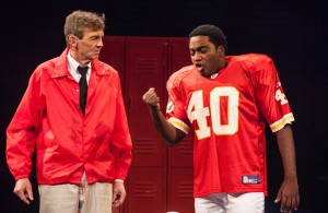Barry Look as a coach and Terrance Jackson as a stand-out football fighting racism in Bernie Yanelli's "Not Our Time" at the Players Theatre. DON DALY PHOTO/PROVIDED BY PLAYERS THEATRE