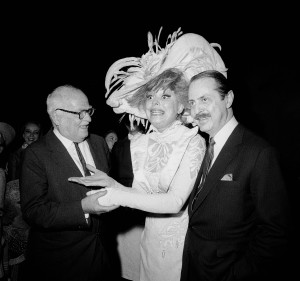 Press agent Harvey Sabinson spent years working with Carol Channing and producer David Merrick, right, seen here in May 1965 with playwright Thornton Wilder, whose play "The Matchmaker" inspired the hit musical "Hello, Dolly!"  (AP Photo)