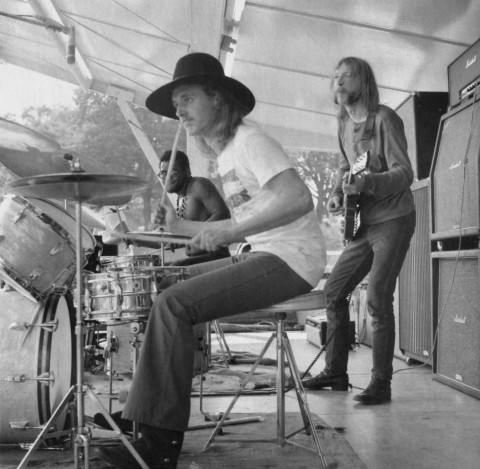 Butch Trucks, center, with guitarist Duane Allman and fellow drummer Jaimoe performing with the original lineup of the Allman Brothers Band. PHOTO PROVIDED BY MIVHAEL PRICE