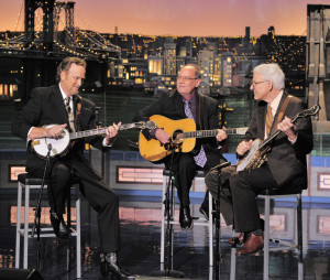 Steve Martin, Gotye with David Letterman on the CBS Television Network. Photo: John Paul Filo/CBS ©2012 CBS Broadcasting Inc. All Rights Reserved