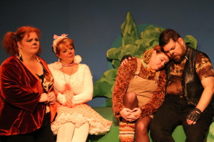 From left, Kris Sethi, Andrea Keddell, Ashley Cronkhite and Jason Moore play dogs in "Bark! The Musical" at Manatee Players. Photo provided by Manatee Players