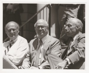 From the book "Razzle Dazzle: The Battle for Broadway," a photo of New York City Mayor Ed Koch, with Gerald Schoenfeld, center, chairman of the Shubert Organization and Bernard B. Jacobs, president of the Shubert. Photo provided by Simon and Schuster