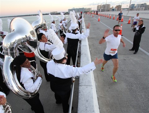 The Braden River High School Band played for runners at last year's Sarasota Music-Half Marathon as they worked their way across the John Ringling Bridge. Runners enjoyed an early morning run through the city while listening to bands and musicians along the route performing all genres of music. HT ARCHIVE