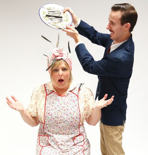 Cheryl Andrews and Matt McClure play co-stars in a misbegotten production of a British sex farce in the Venice Theatre production of "Noises Off." Renee McVety Photo/Venice Theatre