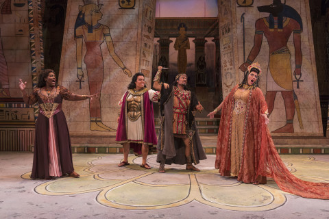 From left, Michelle Johnson as Aida, Jonathan Burton as Radames, Marco Nistico as Amonasro and Leann Sandel-Pantaleo as Amneris in the Sarasota Opera production of Verdi's "Aida." ROD MILLINGTON PHOTO/SARSOTA OPERA
