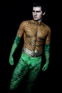  Make-up artist Parker Lawhorne turned actor Zach Herman into AquaMan during with the use of body painting. Photo provided by Parker Lawhorne  
