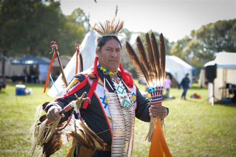 Harry Littlebird performs with the Little Big Mountain and the Big Mountain Dance troupe at the Sarasota Native American Indian Festival at the Sarasota Fairgrounds. STAFF PHOTO / RACHEL S. O’HARA