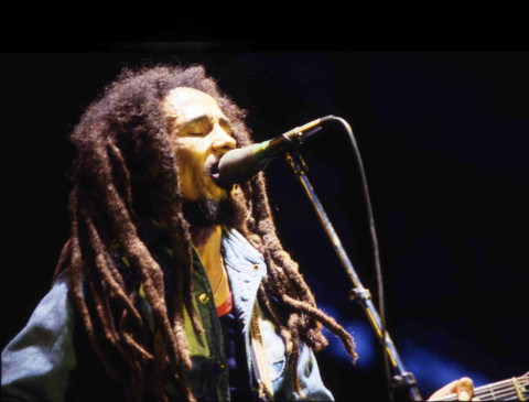 Bob Marley performs on stage during a concert in Bourget, Paris, on July 3, 1980. (AP Photo/Str)