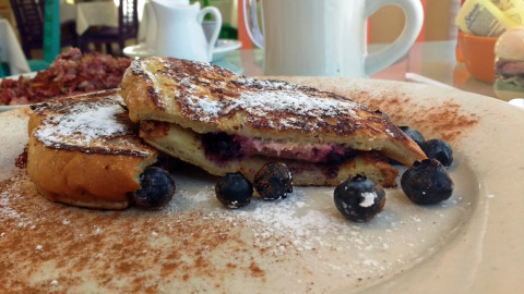 The Breakfast House's blueberry goat cheese stuffed French toast. (STAFF PHOTO/BRIAN RIES)