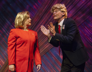 Ali Reed as Hillary Clinton and William Selby as Donald Trump in a scene from Florida Studio Theatre's "Laughing Matters (Vol. 5) Lock the Gates." MATTHEW HOLLER PHOTO/FST