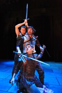 Brett Mack, middle, as Macbeth, with Scott Kuiper top as Macduff and Wyatt McNeill as Donalbain in "Macbeth" at the FSU/Asolo Conservatory. FRANK ATURA PHOTO/ASOLO CONSERVATORY