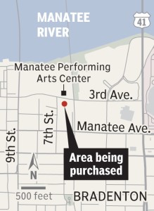 The Manatee Players is purchasing 2.6 acres across the street from its Manatee Performing Arts Center to hold up to 280 parking spaces. MAP CREATED BY GATEHOUSE MEDIA