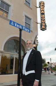 Victor DeRenzi, artistic director of Sarasota Opera since 1982, will have lead every conductable note of music by Giuseppe Verdi by the end of the company's 28-year Verdi Cycle on March 20, 2016. The city renamed part of Pineapple Avenue outside the Sarasota Opera as Verdi Place.  Rod Millington Photo/Sarasota Opera