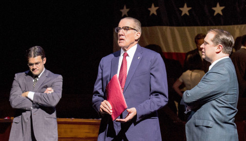 Nick Wyman, center (with Joe Knispel, left, and Karl Hamilton) reprises his role as Lyndon Johnson from "All the Way" in Robert Shenkkan's sequel "The Great Society" in the 2016-17 Asolo Repertory Theatre season. CLIFF ROLES PHOTO/ASOLO REP