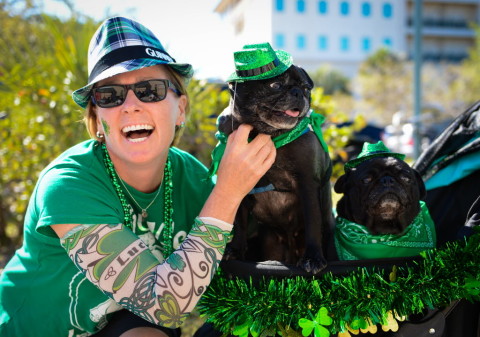 Liz Moneymaker and her pugs Lexi and Roxy have some fun during last year's St. Patrick's Day block party at Shamrock Pub. HT ARCHIVE