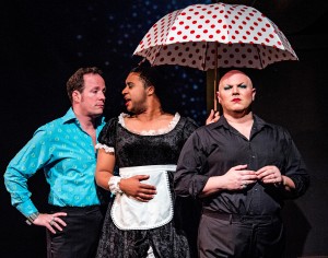 From left, Matthew M. Ryder, Jean Paul Monde and Berry Ayers in a scene from "La Cage aux Folles" at the Players Theatre. CLIFF ROLES PHOTO/PLAYERS THEATRE