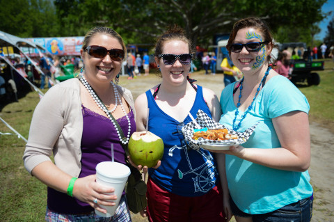 Samantha Freels, Angelica Freels and Victoria Lamb have fun together during the 2015 De Soto Seafood Festival Saturday, March 28 at Sutton Park in Palmetto.   (March 28, 2015) (Herald-Tribune staff photo by Rachel S. O'Hara)