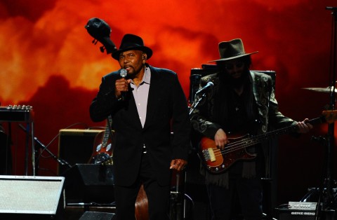 Aaron Neville performs on stage at the 2015 MusiCares Person of the Year show at the Los Angeles Convention Center on Friday, Feb. 6, 2015, in Los Angeles. (Photo by Vince Bucci/Invision/AP)