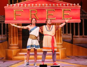 Patrick Mounce as Hero and Rick Robertson as the slave, Pseudolus, who yearns for his freedom singing Stephen Sondheim's "Free" from "A Funny Thing Happened on the Way to the Forum."/ Photo by Renee McVety
