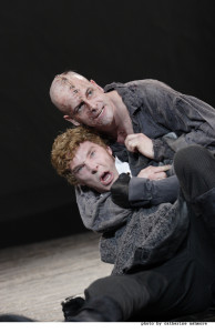 An undated handout photo of Jonny Lee Miller, right, and Benedict Cumberbatch in "Frankenstein," part of the NT Live series from the National Theater in London.