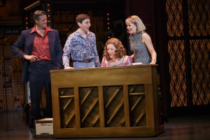 From left, Curt Bouril as Don Kirshner, Ben Fankhauser as Barry Mann, Abby Mueller as Carole King and Becky Gulsvig as Cynthia Weil in "Beautiful: The Carole King Musical" at the Straz Center. JOAN MARCUS PHOTO