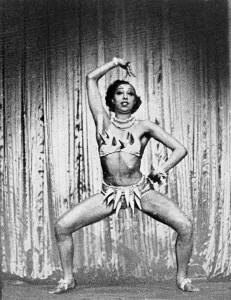 Performer Josephine Baker strikes a pose during her Ziegfeld Follies performance of  "The Conga" on the Winter Garden Theater stage in New York, Feb. 11, 1936. (AP Photo)
