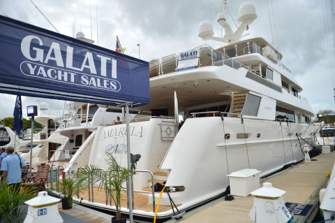 A 2011 Westport 130 is the largest yacht on display at the Suncoast Boat Show in downtown Sarasota. It is offered by Galati Yacht Sales.  Asking price is $16,900,000.  (Apr. 17, 2015; Herald-Tribune staff photo by Mike Lang)