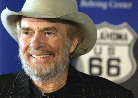In this May 28, 2003 file photo, country music legend Merle Haggard smiles during a news conference at the Smithsonian's National Museum of American History in Washington where he and his sister Lillian Haggard Hoge donated belongings taken on their family's Dust Bowl-era move from Oklahoma to California on Route 66. Haggard died of pneumonia, Wednesday, April 6, 2016, in Palo Cedro, Calif. He was 79. (AP Photo/Rick Bowmer, File)