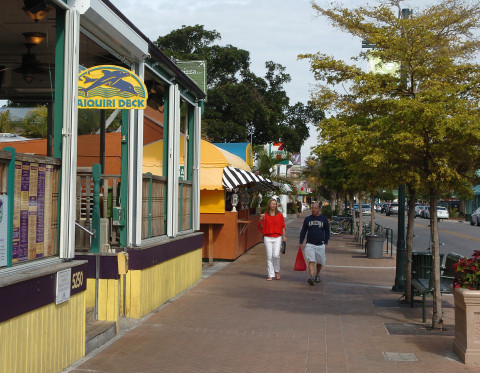 Sunday morning is as quiet as Siesta Village gets. Later in the day, this joint is jumping. Staff photo / Harold Bubil; 1-20-13.