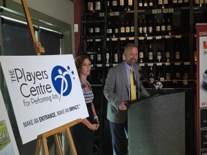 Managing director Michelle Pingel, left, and artistic director Jeffery Kin announce a new name for the former Players Theatre and a planned move to Lakewood Ranch during an event for media and sponsors on May 2, 2016. STAFF PHOTO/JAY HANDELMAN