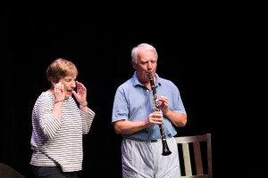 Ann Gundersheimer, leftm, and playwright Fredric Sirasky in his play "Clarinet Licks" at Theatre Odyssey's 11th annual 10-Minute Play Festival. CLIFF ROLES PHOTO