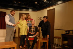 The cast of "Making God Laugh" at Lemon Bay Playhouse features, from left, Bob La Salle, Ruth Shaulis, Kim Fox, James Manns, and Ian Bisset. Photo provided by Lemon Bay Playouse