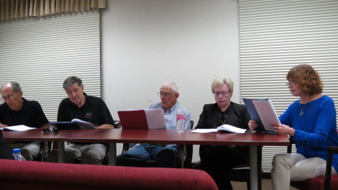 From left, actors Ray Crucet, Don Walker, Dick Pell, Cece Dwyer and Diane Brin read Ron Pantello's short play "Grand Brother" during a workshop held by the Sarasota Area Playwrights Society. STAFF PHOTO/JAY HANDELMAN