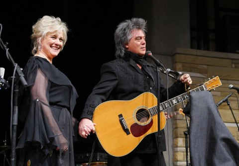 In this image released by the Country Music Hall of Fame, Grand Ole Opry stars Marty Stuart and Connie Smith, left, attend an event in the Ford Theater, Wednesday, Feb. 13, 2008. Stuart and Smith gave a sweetheart gift to the Country Music Hall of Fame and Museum on Wednesday, the day before Valentine's Day. The couple, who are married, donated bluegrass great Lester Flatt's 1950 Martin D-28 guitar along with several other items from their personal collections of music artifacts and memorabilia. (AP Photo/Country Music Hall of Fame, Donn Jones) ** NO SALES ** Reply to: 