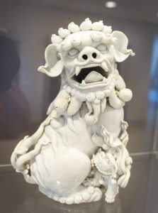A porcelain female lion (foo dog) with cub from the Qing dynasty, 17th century, is on display, part of a large blanc de chine collection donated to the Ringling for the Center for Asian Art. STAFF PHOTO /  DAN WAGNER